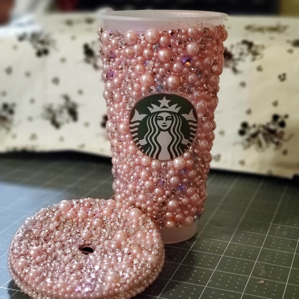 Custom made faux light pink pearl and rhinestone